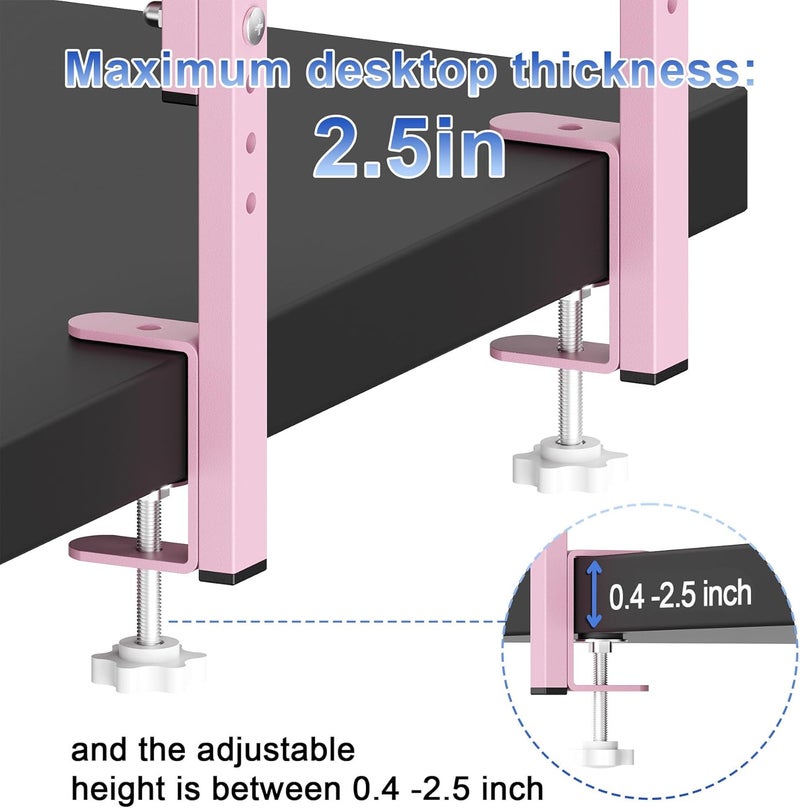 Spacrea clamp on Desk Shelf, 2 Tier Office Desk Shelves Organizer, Wood Desktop Supplies Storage Rack, Desk Organizers and Accessories (Pink) - Image 5